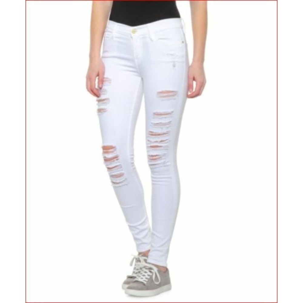 FRAME Le Skinny De Jeanne Jeans White Distressed Ripped 24 36FAF-01-24 COLR403